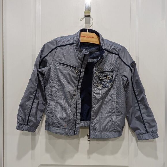 Geox Respira Blue Gray Neutral Bomber Jacket Coat Fall Winter Layer Boys Size 4 - Picture 2 of 8